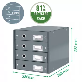 „Leitz Click & Store WOW“ stalčių spintelė (4 stalčiai), žalia, kartonas, 286 mm, 356 mm, 282 mm