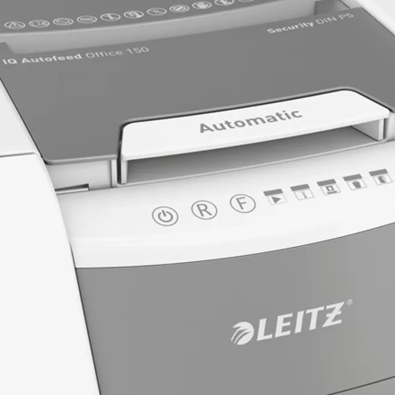 Leitz IQ Autofeed Office 150 automatinis popieriaus smulkintuvas P5, mikro pjovimas, 22 cm, 2 x 15 mm, 44 l, 500 lapų, 55 dB