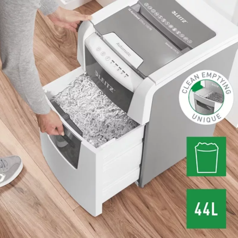 Leitz IQ Autofeed Office 150 automatinis popieriaus smulkintuvas P5, mikro pjovimas, 22 cm, 2 x 15 mm, 44 l, 500 lapų, 55 dB
