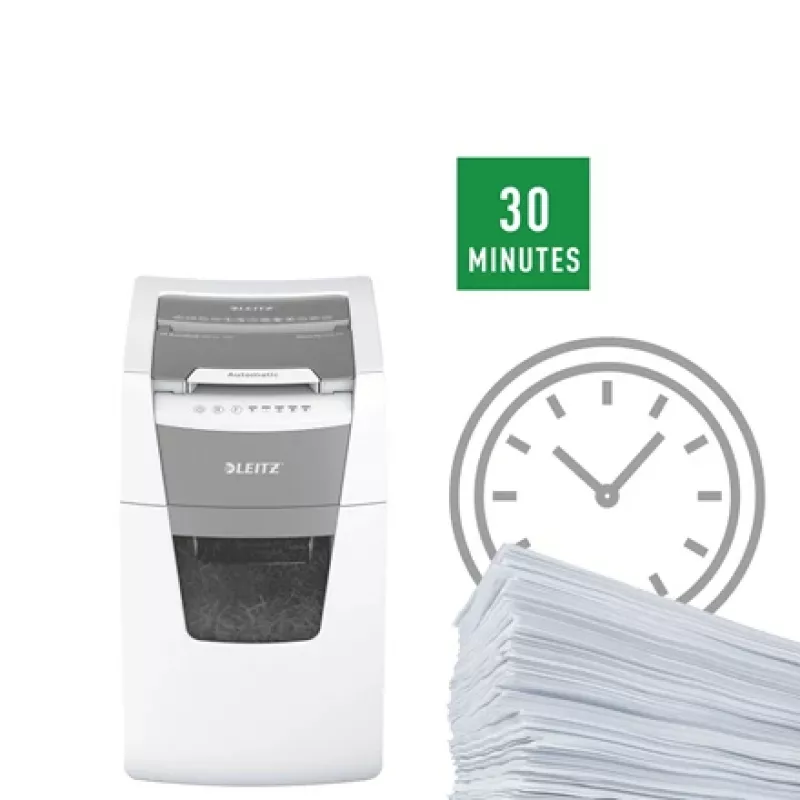 Leitz IQ Autofeed Office 150 automatinis popieriaus smulkintuvas P5, mikro pjovimas, 22 cm, 2 x 15 mm, 44 l, 500 lapų, 55 dB