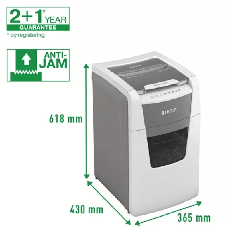 Leitz IQ Autofeed Office 150 automatinis popieriaus smulkintuvas P5, mikro pjovimas, 22 cm, 2 x 15 mm, 44 l, 500 lapų, 55 dB