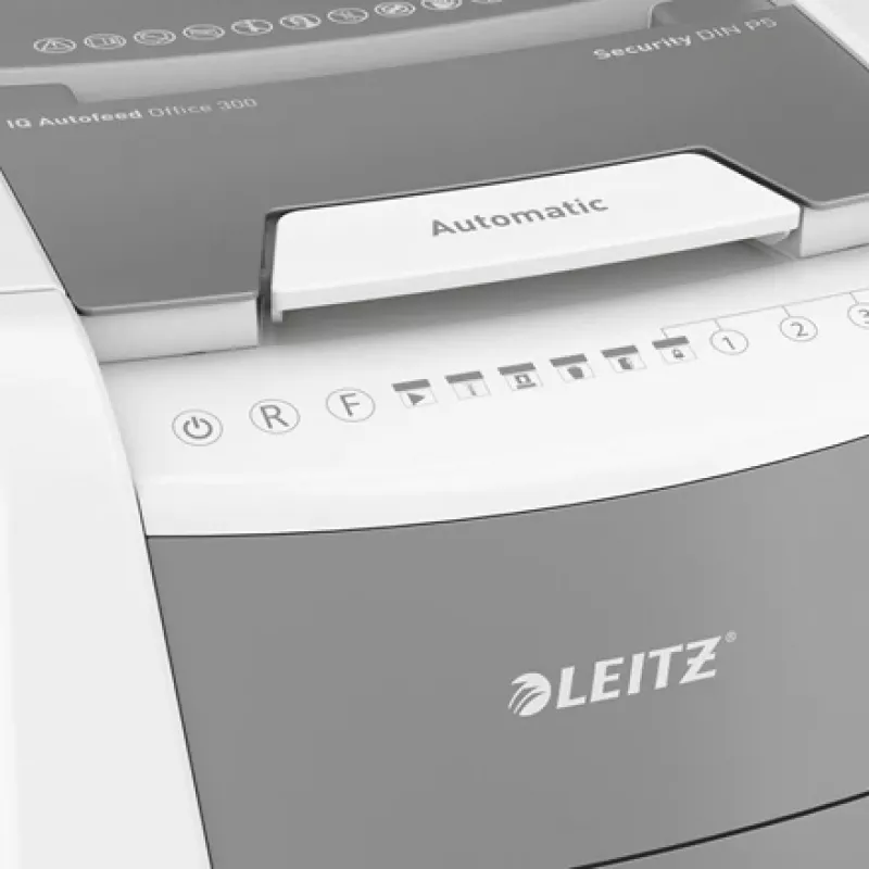 Leitz IQ Autofeed Office 300 automatinis popieriaus smulkintuvas P5, mikropjovimo smulkinimas, 22 cm, 2 x 15 mm, 60 L, 700 lapų, 55 dB