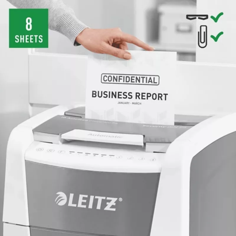 Leitz IQ Autofeed Office 300 automatinis popieriaus smulkintuvas P5, mikropjovimo smulkinimas, 22 cm, 2 x 15 mm, 60 L, 700 lapų, 55 dB