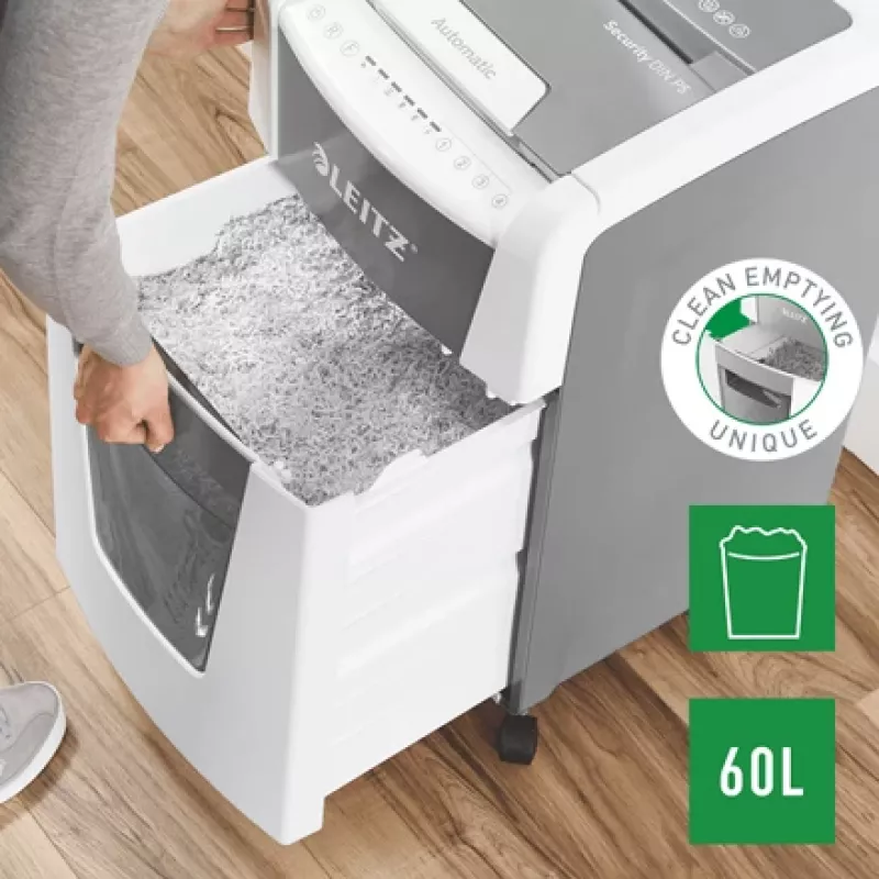 Leitz IQ Autofeed Office 300 automatinis popieriaus smulkintuvas P5, mikropjovimo smulkinimas, 22 cm, 2 x 15 mm, 60 L, 700 lapų, 55 dB