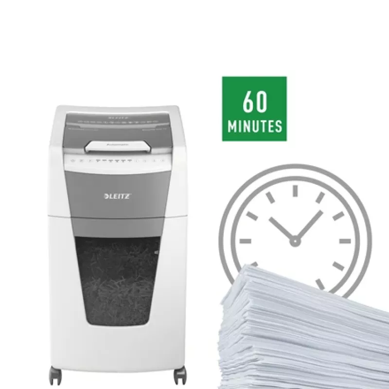 Leitz IQ Autofeed Office 300 automatinis popieriaus smulkintuvas P5, mikropjovimo smulkinimas, 22 cm, 2 x 15 mm, 60 L, 700 lapų, 55 dB