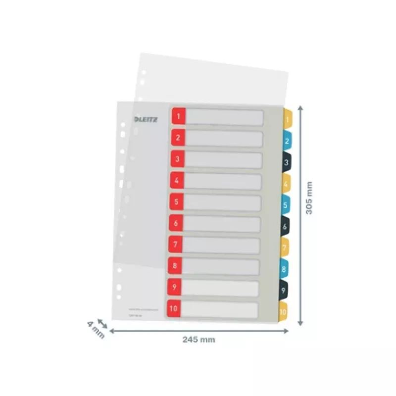 Leitz Cosy 1-10 spausdinamas skirstytuvas, PP, skaitmeninė kortelių rodyklė, polipropilenas (PP), vertikalus, A4 Maxi, 245 mm, 305 mm