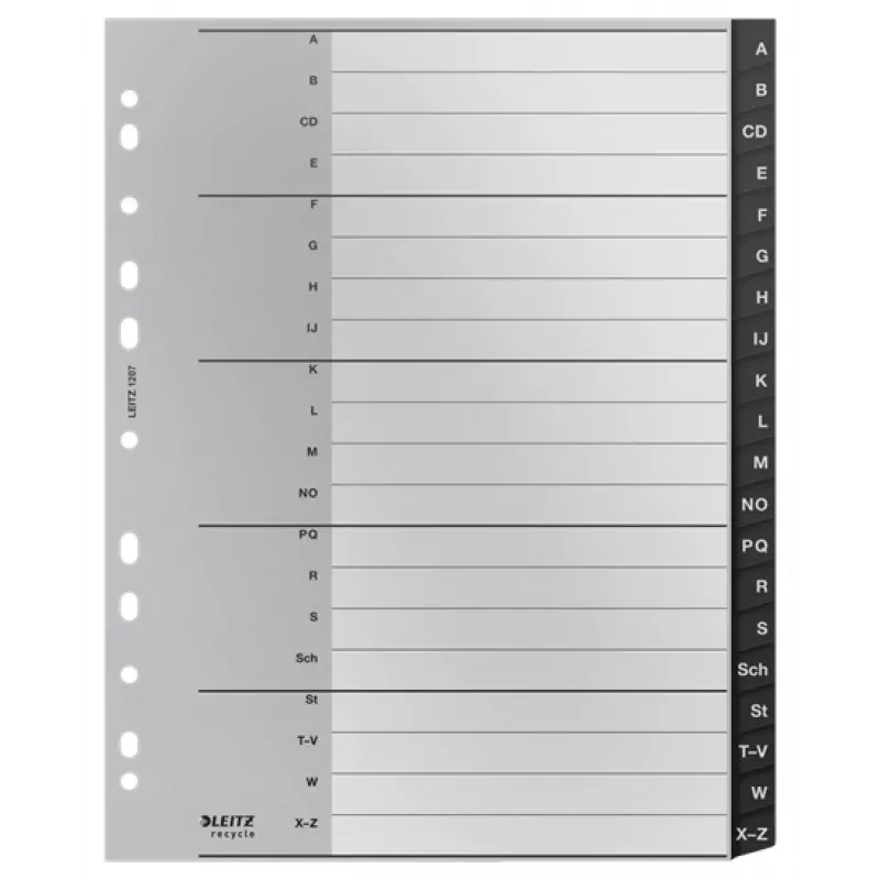Leitz 12070000 abėcėlinis skirtukas Polipropilenas (PP) Juoda, Balta