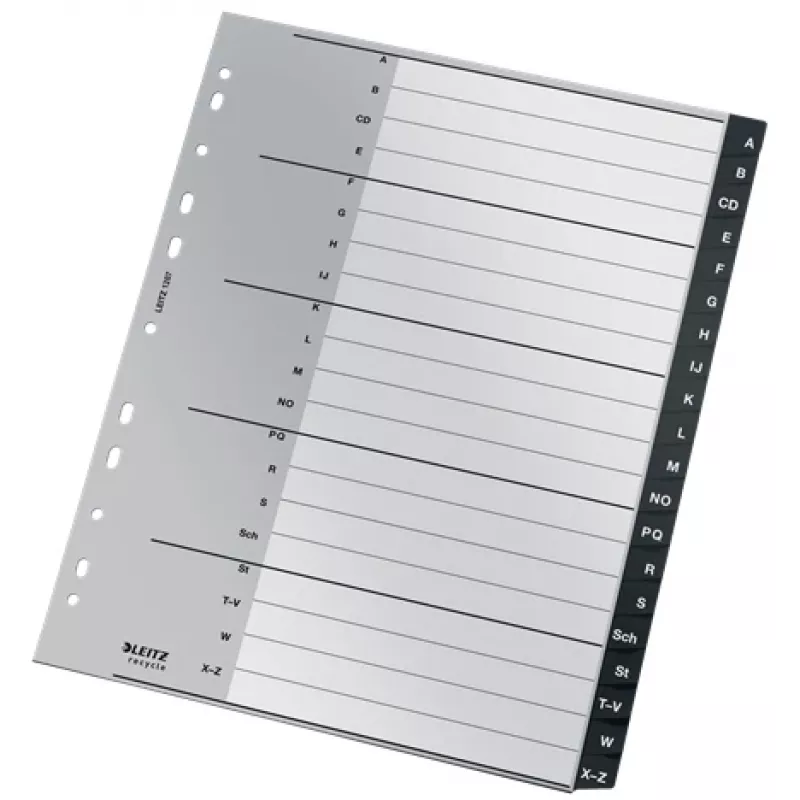 Leitz 12070000 abėcėlinis skirtukas Polipropilenas (PP) Juoda, Balta