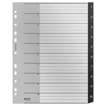Leitz Recycle rodyklė, PP, itin plati, skaitmeninė skirtukų rodyklė, polipropilenas (PP), juoda, balta, portretinė, A4 Maxi, 160 g/m²
