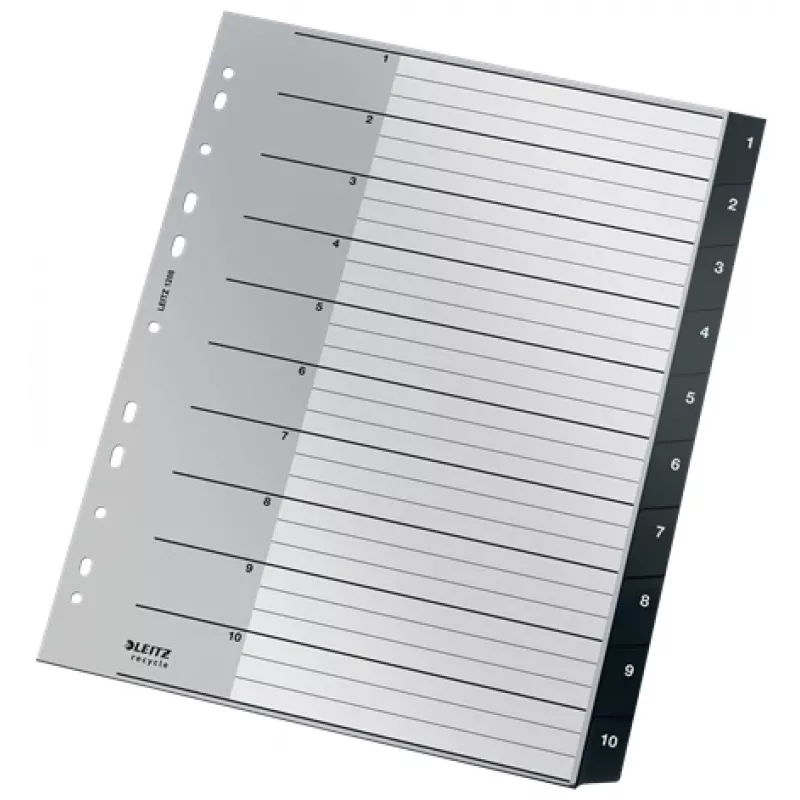Leitz Recycle rodyklė, PP, itin plati, skaitmeninė skirtukų rodyklė, polipropilenas (PP), juoda, balta, portretinė, A4 Maxi, 160 g/m²
