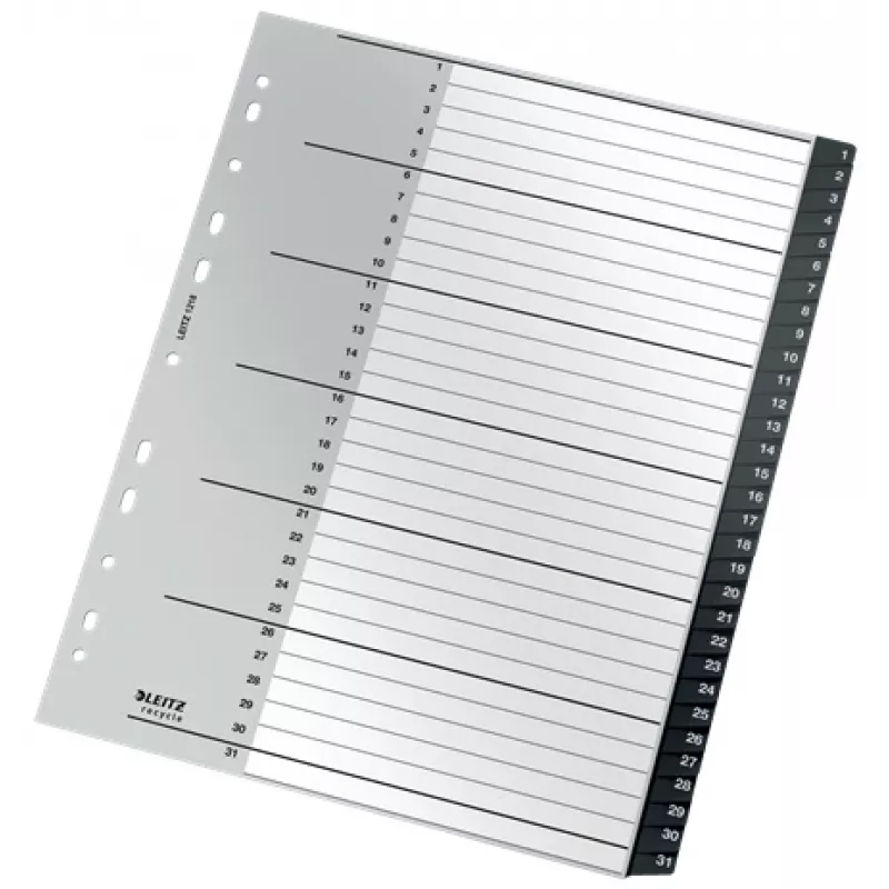 Leitz Perdirbimo Indeksas, PP, itin platus, Skaitmeninis skirtukų indeksas, Polipropilenas (PP), Juoda, Balta, Portretinė, A4 Maxi, 160 g/m²