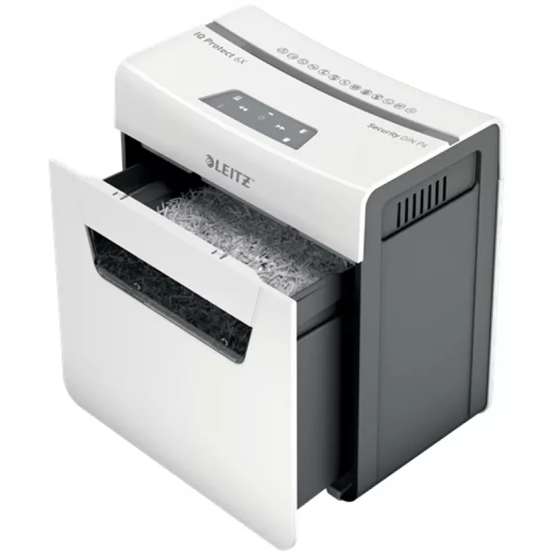 Leitz IQ Protect Premium popieriaus smulkintuvas 6X P4, 4 x 40 mm, 10 L, 100 lapų, 55 dB, lietimui jautrus, 6 lapai