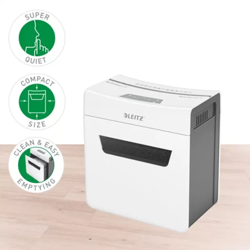 Leitz IQ Protect Premium popieriaus smulkintuvas 6X P4, 4 x 40 mm, 10 L, 100 lapų, 55 dB, lietimui jautrus, 6 lapai