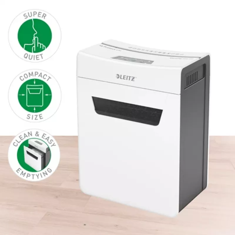 Leitz IQ Protect Premium popieriaus smulkintuvas 4M P5, mikropjovimo, 2 x 15 mm, 14 L, 150 lapų, 55 dB, jutiklinis