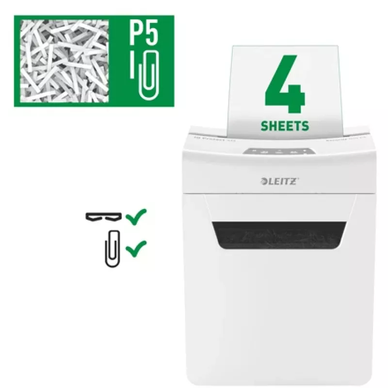 Leitz IQ Protect Premium popieriaus smulkintuvas 4M P5, mikropjovimo, 2 x 15 mm, 14 L, 150 lapų, 55 dB, jutiklinis