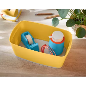 Leitz MyBox Cosy Small su dangčiu, laikymo dėžė, laikymo dėžė, geltona, stačiakampė, plastikinė, vienspalvė, geltona