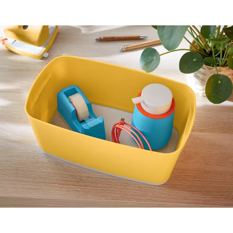 Leitz MyBox Cosy Small su dangčiu, laikymo dėžė, laikymo dėžė, geltona, stačiakampė, plastikinė, vienspalvė, geltona