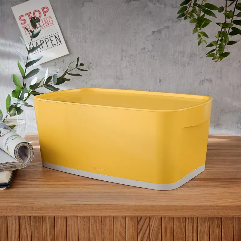 Leitz MyBox Cosy Small su dangčiu, laikymo dėžė, laikymo dėžė, geltona, stačiakampė, plastikinė, vienspalvė, geltona