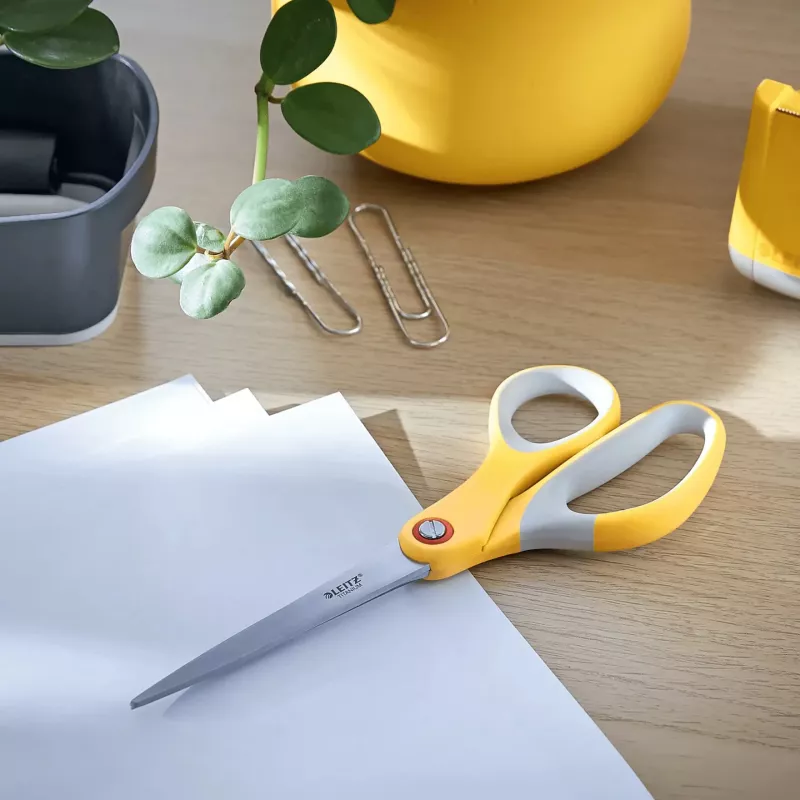 Leitz Cosy Titanium Office Scissors 205 mm, Suaugusiems, Tiesus kirpimas, Viengubos, Pilka, Geltona, Nerūdijantis plienas, Biuro žirklės