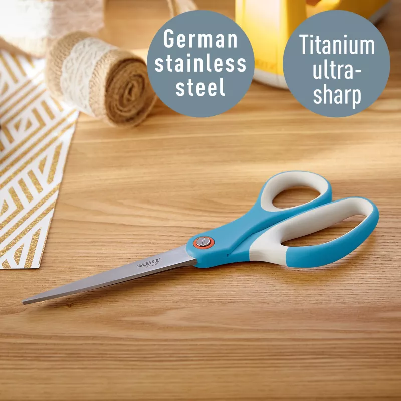 Leitz Cosy Titanium Office Scissors 205 mm, suaugusiems, tiesus pjūvis, viengubos, mėlynos, nerūdijantis plienas, biuro žirklės
