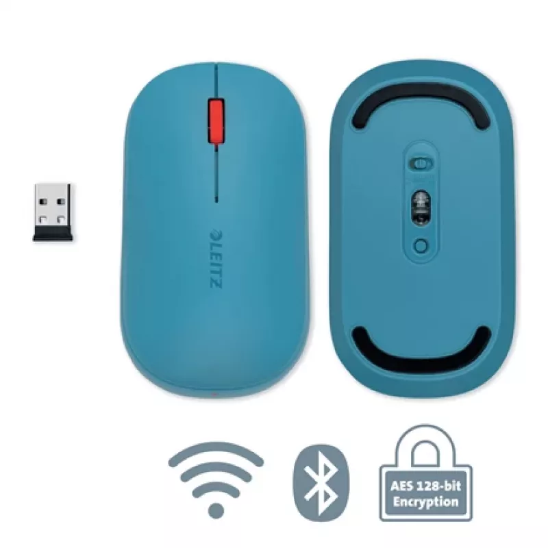 „Leitz Cosy“ belaidė pelė, abiem rankoms tinkama, RF belaidis + „Bluetooth“, 4000 DPI, mėlyna