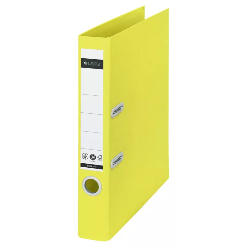 Leitz 180° Recycle svirtinis segtuvas, A4, apvalūs žiedai, saugojimui, kartonas, geltonas, geltonas