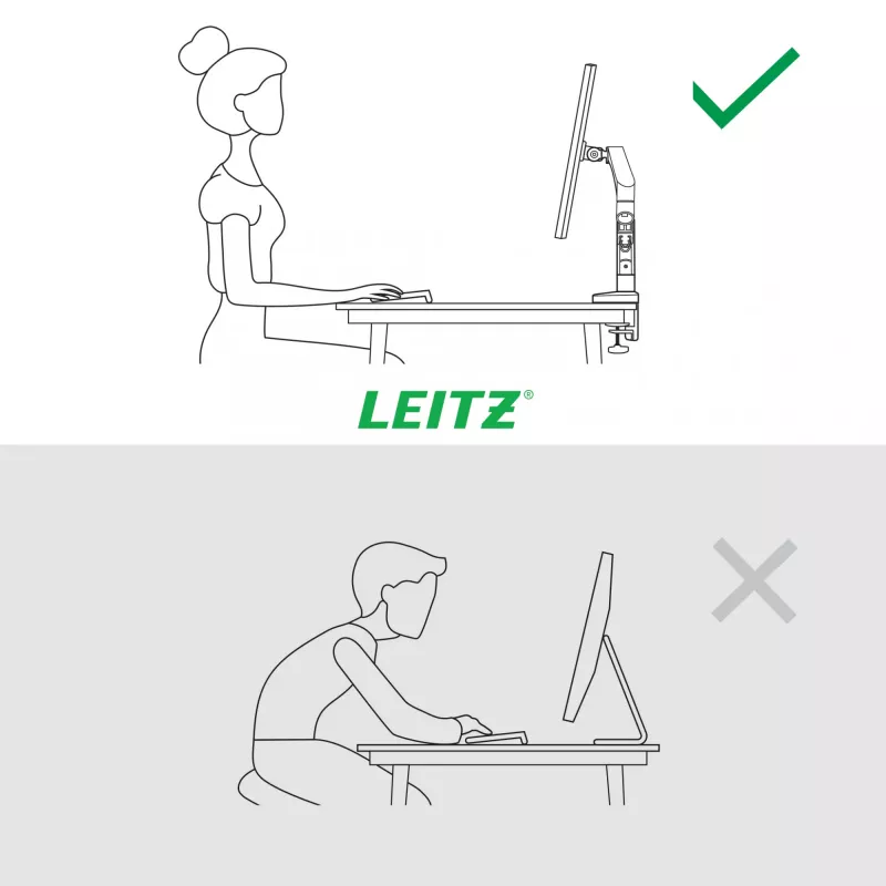 Leitz Ergo vietą taupanti vieno monitoriaus svirtis, spaustuvas/praėjimo anga, 9 kg, 43,2 cm (17 coliai), 81,3 cm (32 coliai), 100 x 100 mm, pilka