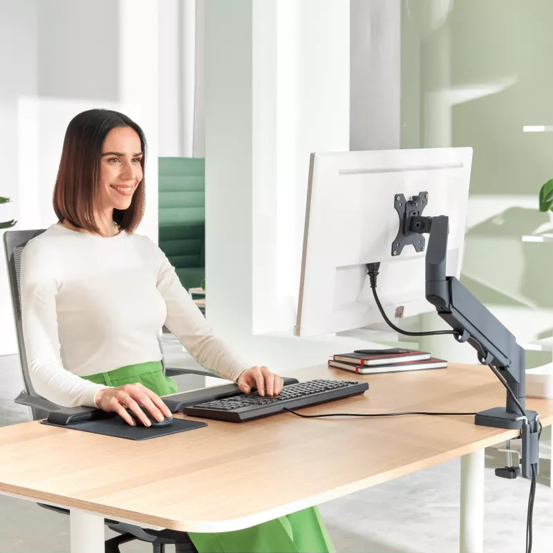 Leitz Ergo Space Saving Single Monitor Arm, 9 kg, 43,2 cm (17 colių), 81,3 cm (32 colių), 75 x 100 mm, Aukščio reguliavimas, Pilka