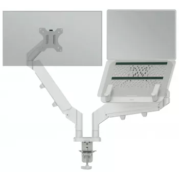 Leitz Ergo Space Saving dvigubas monitoriaus ir nešiojamojo kompiuterio stovas, spaustukas/priveržimas, 9 kg, 33 cm (13 colių), 81.3 cm (32 colių), 100 x 100 mm, pilkas