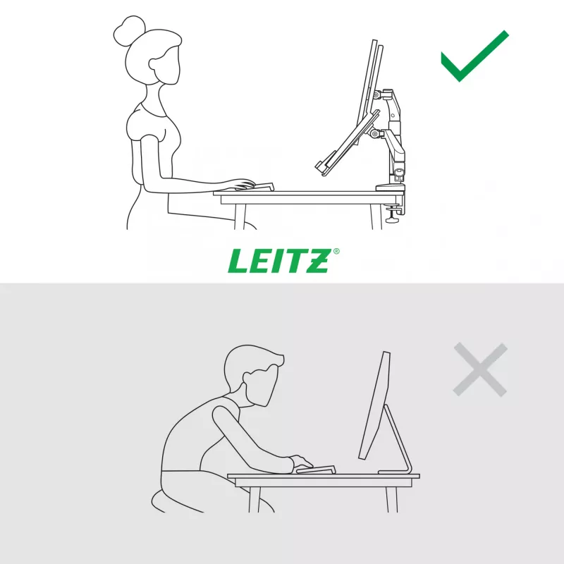 Leitz Ergo Space Saving dvigubas monitoriaus ir nešiojamojo kompiuterio stovas, spaustukas/priveržimas, 9 kg, 33 cm (13 colių), 81.3 cm (32 colių), 100 x 100 mm, pilkas