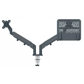 Leitz Ergo Space Saving dvigubas monitoriaus ir nešiojamojo kompiuterio stovas, spaustuvas / kiauryminis, 18 kg, 43,2 cm (17 colių), 81,3 cm (32 colių), 100 x 100 mm, tamsiai pilkas