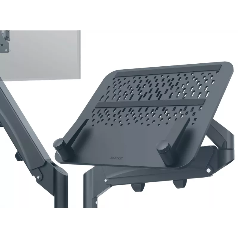 Leitz Ergo Space Saving dvigubas monitoriaus ir nešiojamojo kompiuterio stovas, spaustuvas / kiauryminis, 18 kg, 43,2 cm (17 colių), 81,3 cm (32 colių), 100 x 100 mm, tamsiai pilkas