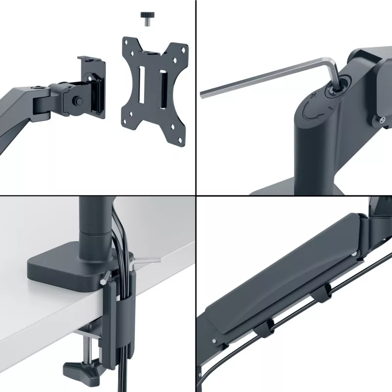 Leitz Ergo Space Saving dvigubas monitoriaus ir nešiojamojo kompiuterio stovas, spaustuvas / kiauryminis, 18 kg, 43,2 cm (17 colių), 81,3 cm (32 colių), 100 x 100 mm, tamsiai pilkas