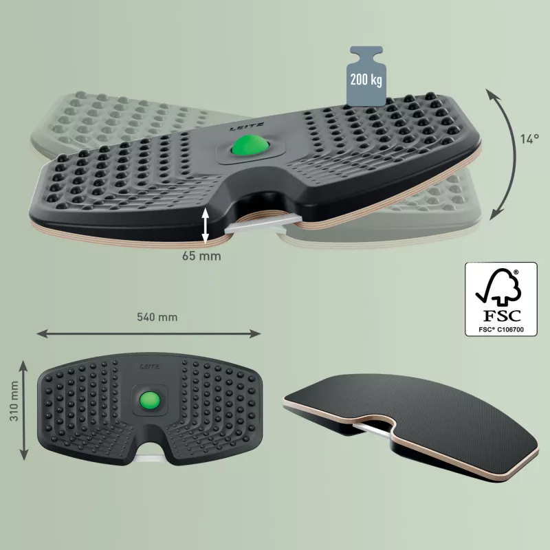 Leitz Ergo Active Balance Board, Balansavimo lenta, Tamsiai pilka, 200 kg, -14 - 14°, 540 mm, 310 mm