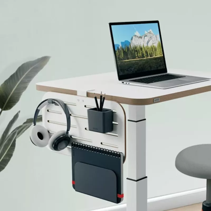 Leitz Ergo Small Pegboard Desk Organiser, 42x25 cm, MDF, Recycled plastic, Rubber, White, Clamp mount, Letter, Paper, Picture, 450 x 61 x 330 mm, 450 mm