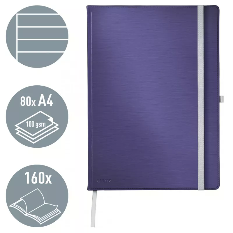 Leitz Style Užrašų knygelė A4 linijuota kietu viršeliu, Monochromatinė, Mėlyna, A4, 80 lapų, 100 g/m², Linijuotas popierius