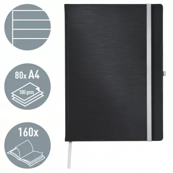 “Leitz Style” A4 formato linijinis sąsiuvinis kietu viršeliu, vienspalvis, juodas, A4, 80 lapų, 100 g/m², linijinis popierius