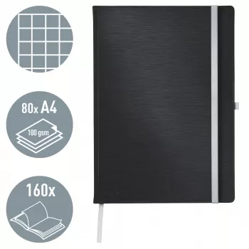 „Leitz Style“ sąsiuvinis A4 languotas kietu viršeliu, vienspalvis, juodas, A4, 80 lapų, 100 g/m², languotas popierius