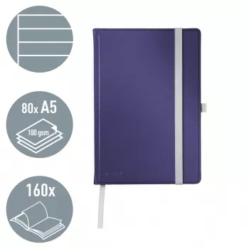 „Leitz Style“ užrašų knygelė A5, linijomis, kietu viršeliu, vienspalvė, mėlyna, A5, 80 lapų, 100 g/m², linijuotas popierius