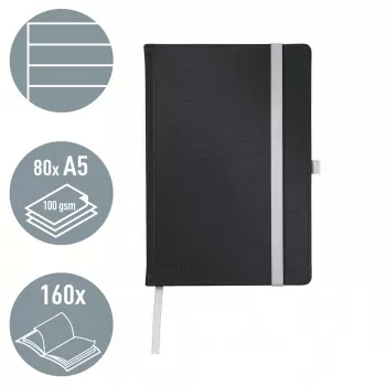 Leitz Style užrašų knygutė A5 liniuota kietu viršeliu, Monochromatinė, Juoda, A5, 80 lapų, 100 g/m², Liniuotas popierius