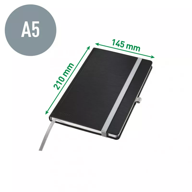 Leitz Style užrašų knygutė A5 liniuota kietu viršeliu, Monochromatinė, Juoda, A5, 80 lapų, 100 g/m², Liniuotas popierius