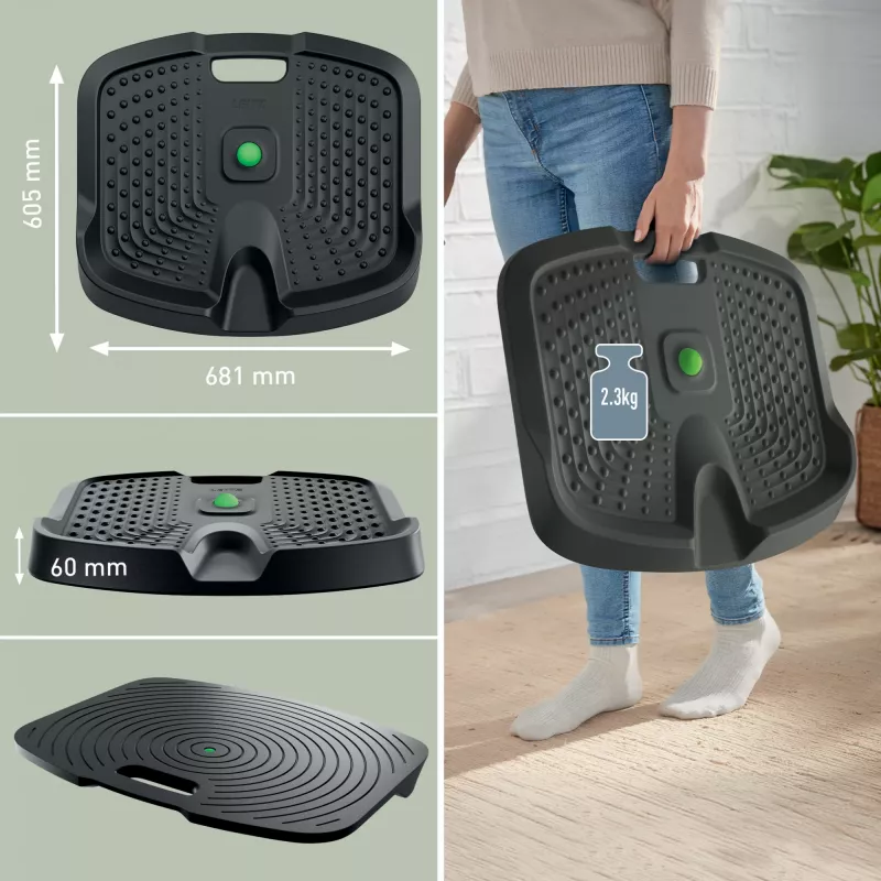 Leitz Ergo Active ergonominis nuovargį mažinantis stovėjimo kilimėlis, Stačiakampis, Juodas, Poliuretanas, Burbuliukai, Kinija, 605 x 681 mm