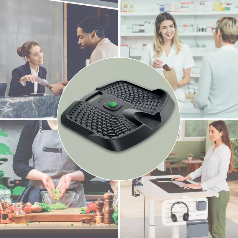 Leitz Ergo Active ergonominis nuovargį mažinantis stovėjimo kilimėlis, Stačiakampis, Juodas, Poliuretanas, Burbuliukai, Kinija, 605 x 681 mm