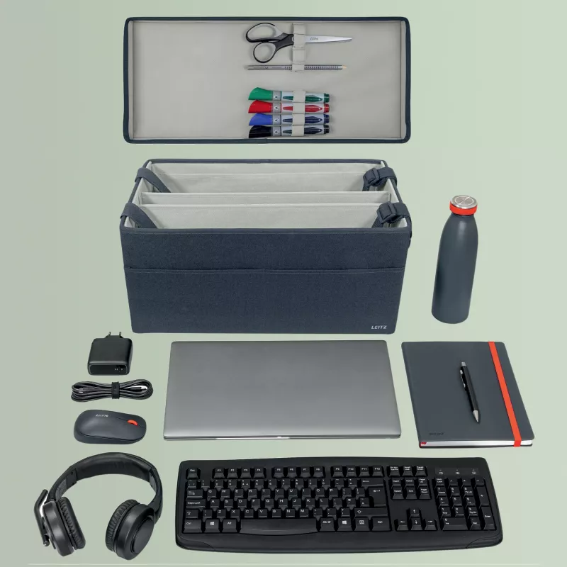 Leitz Fabric Hot Desking Work Bag su dangčiu, daiktadėžė, pilka, stačiakampė, medžiaginė, vienspalvė, unisex