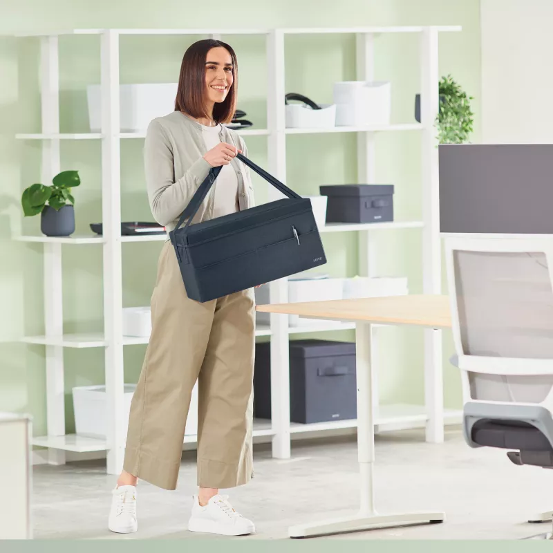 Leitz Fabric Hot Desking Work Bag su dangčiu, daiktadėžė, pilka, stačiakampė, medžiaginė, vienspalvė, unisex