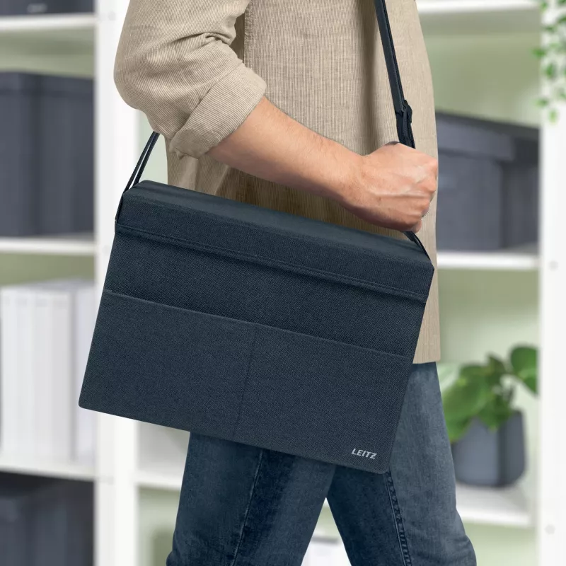 Leitz Fabric Compact Hot Desking Work Bag su dangčiu, laikymo krepšys, pilkas, stačiakampis, audinys, vienspalvis, suaugusiems