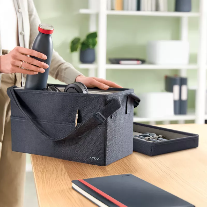Leitz Fabric Compact Hot Desking Work Bag su dangčiu, laikymo krepšys, pilkas, stačiakampis, audinys, vienspalvis, suaugusiems