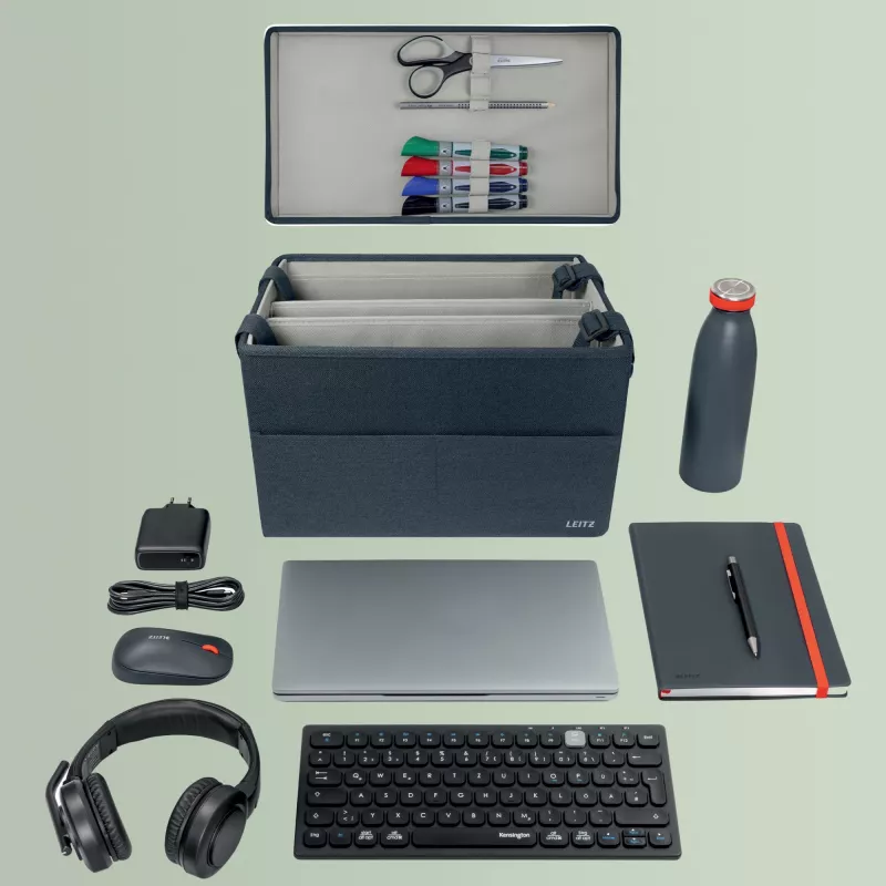 Leitz Fabric Compact Hot Desking Work Bag su dangčiu, laikymo krepšys, pilkas, stačiakampis, audinys, vienspalvis, suaugusiems