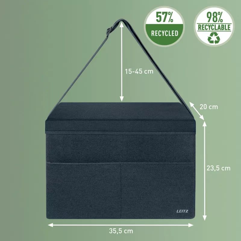 Leitz Fabric Compact Hot Desking Work Bag su dangčiu, laikymo krepšys, pilkas, stačiakampis, audinys, vienspalvis, suaugusiems
