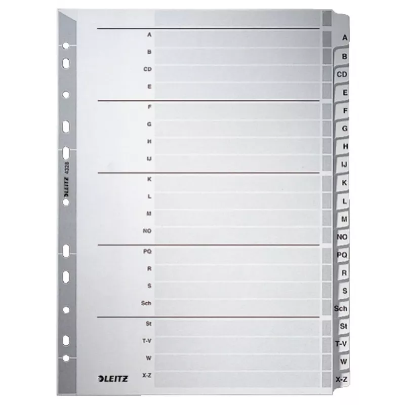 Leitz 43280000 abėcėlinis skirtukų rodyklė Kartoninis Pilka